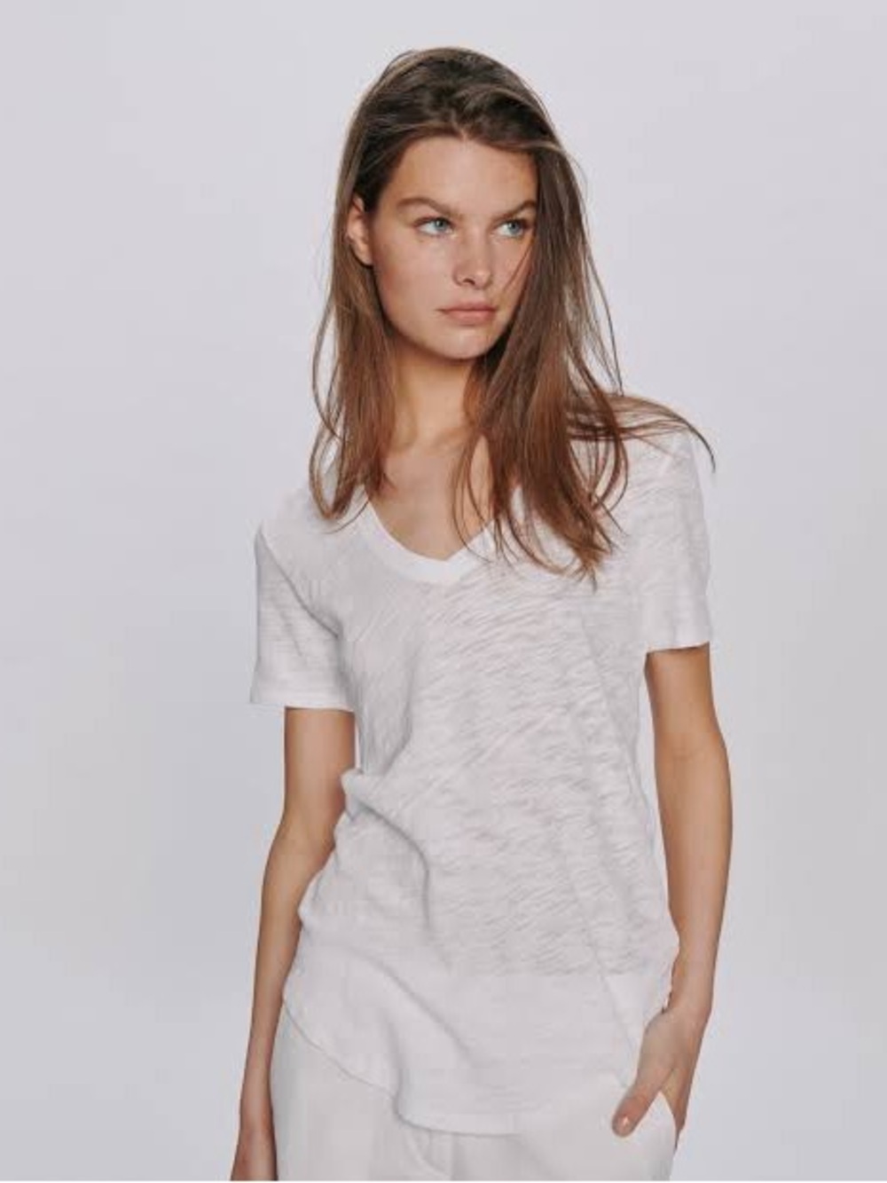 ATM Anthony Thomas Women Melillo Slub Jersey Classic V-Neck Tee White Size S NWT